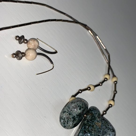 16" Moss Agate Necklace and Earring Set - Picture 6 of 16